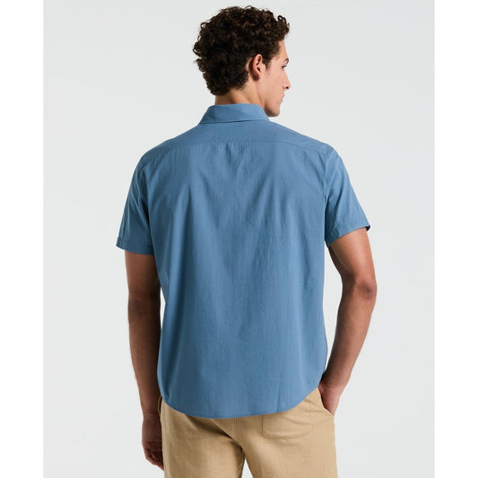 Seersucker Short Sleeve Shirt In Copen Blue - RUTHERFORD & Co