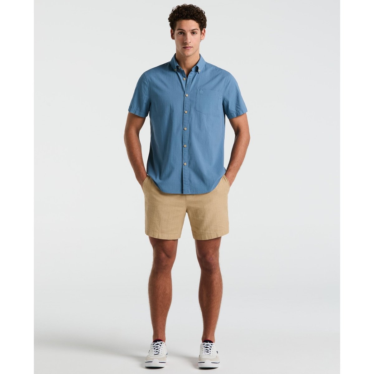 Seersucker Short Sleeve Shirt In Copen Blue - RUTHERFORD & Co