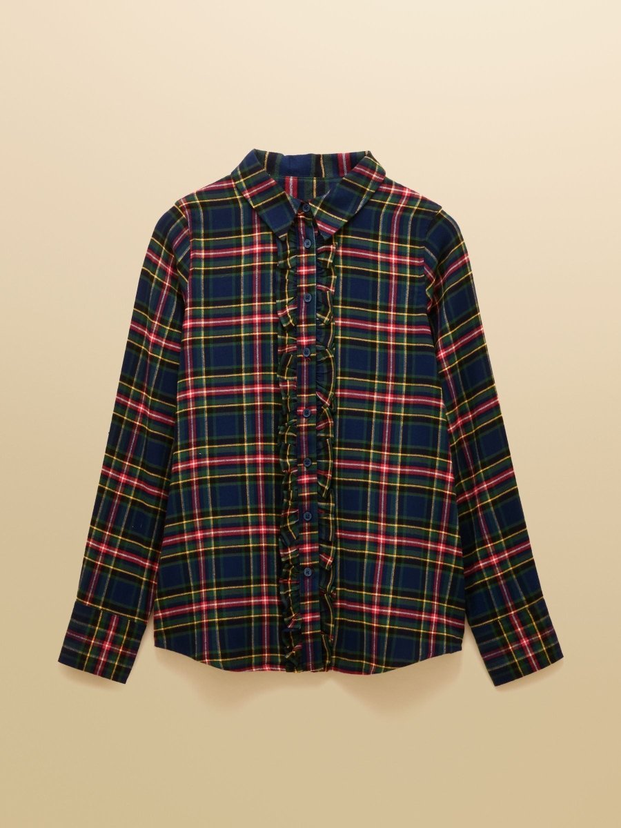 Selene Navy Brushed Ruffle Shirt - RUTHERFORD & Co