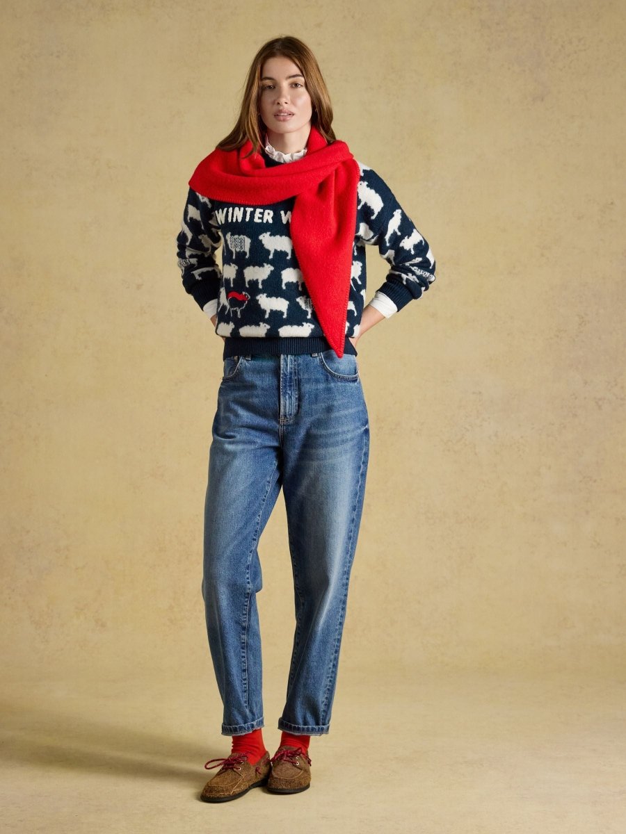 Sheep Icon Crew Neck Knitted Jumper - Navy - RUTHERFORD & Co