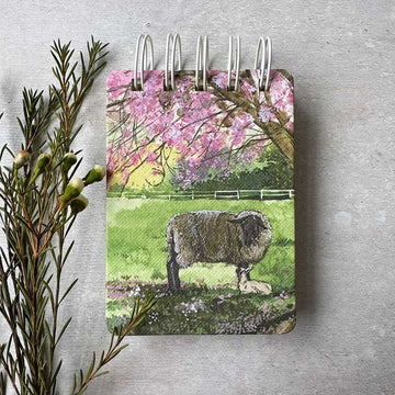 Sheep, Lamb and Cherry Blossom Small Spiral Notepad - RUTHERFORD & Co