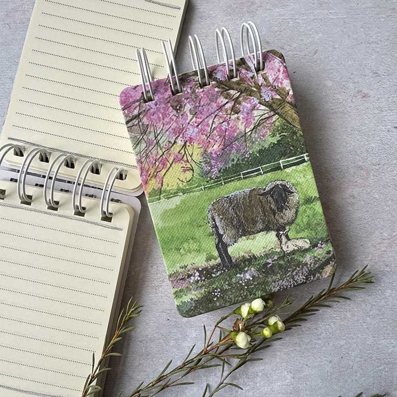 Sheep, Lamb and Cherry Blossom Small Spiral Notepad - RUTHERFORD & Co