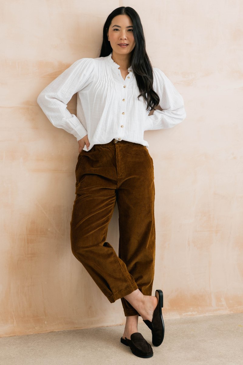 Shirin Relaxed Barrel Leg Jumbo Cord Trousers Burnt Caramel - RUTHERFORD & Co