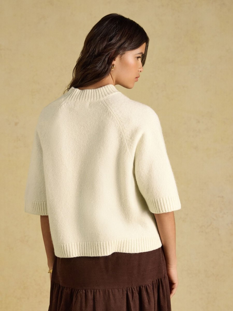 Short Sleeve Jumper Cream Crew Neck Knitted Jumper - RUTHERFORD & Co