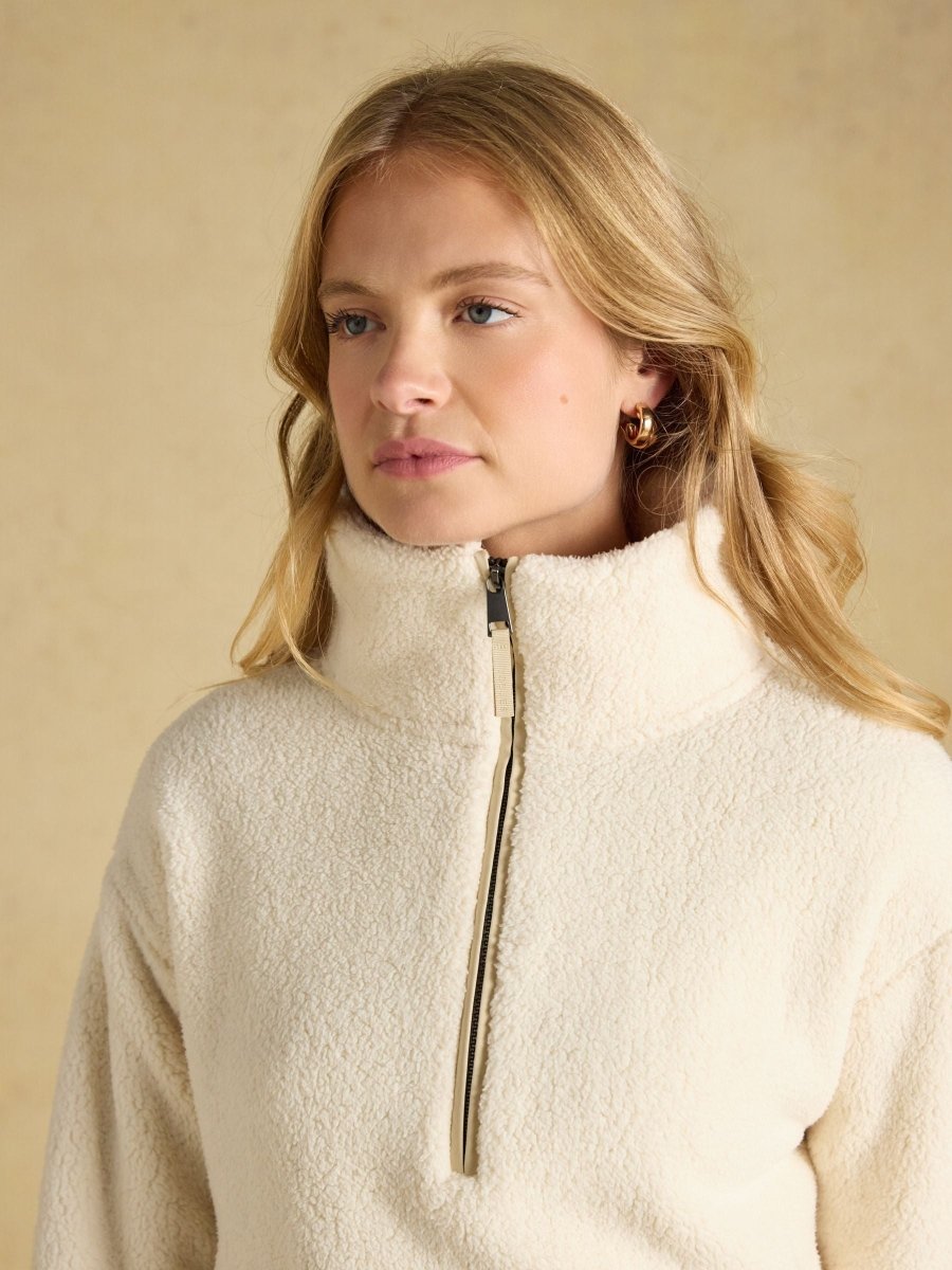 Short Tilly Cropped Quarter Zip Fleece - Cream - RUTHERFORD & Co