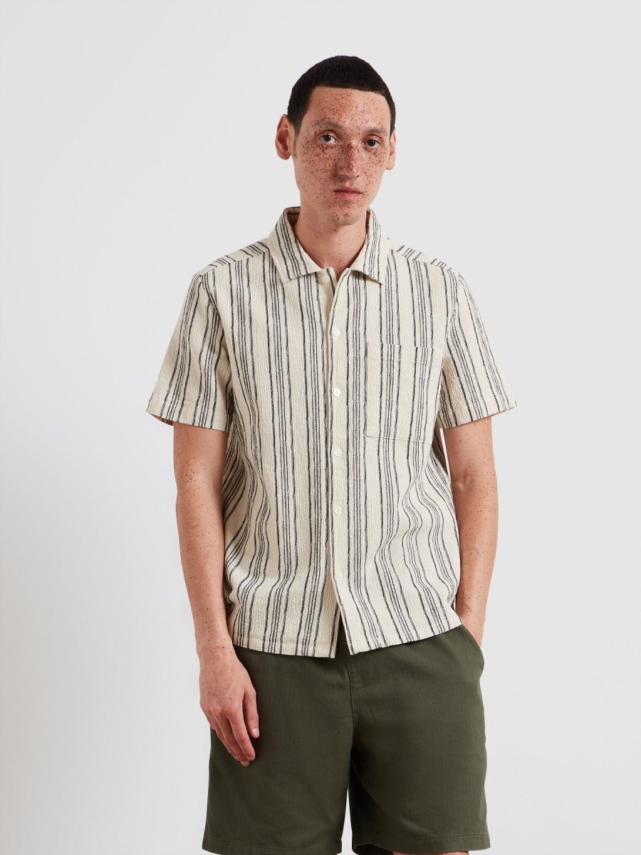 Simon Striped Short Sleeve Shirt In Ecru - RUTHERFORD & Co