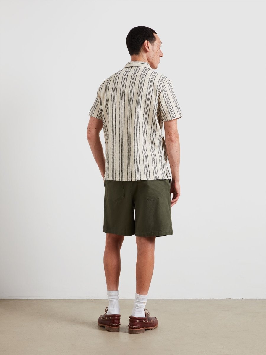 Simon Striped Short Sleeve Shirt In Ecru - RUTHERFORD & Co
