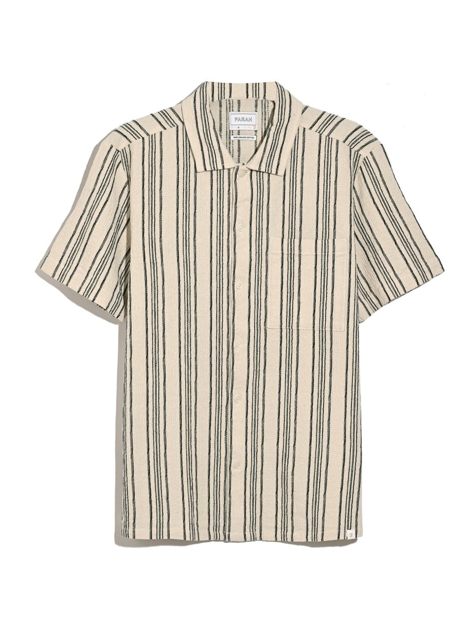 Simon Striped Short Sleeve Shirt In Ecru - RUTHERFORD & Co