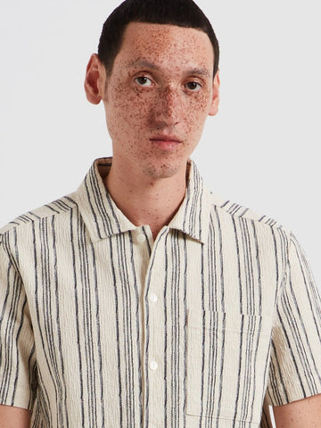 Simon Striped Short Sleeve Shirt In Ecru - RUTHERFORD & Co