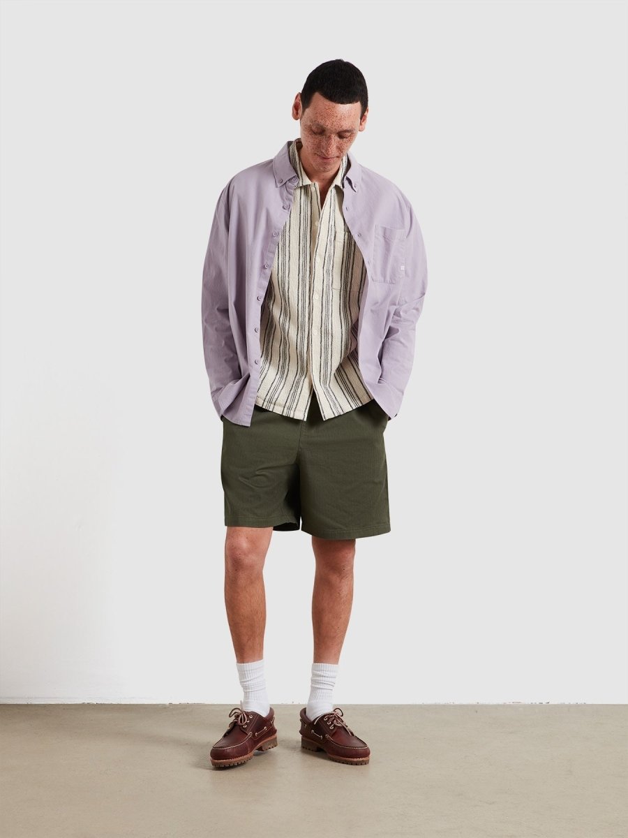 Simon Striped Short Sleeve Shirt In Ecru - RUTHERFORD & Co