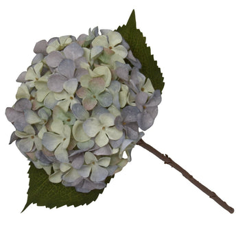 Single Hydrangea Faux Stem 46cm - Blue & Green - RUTHERFORD & Co