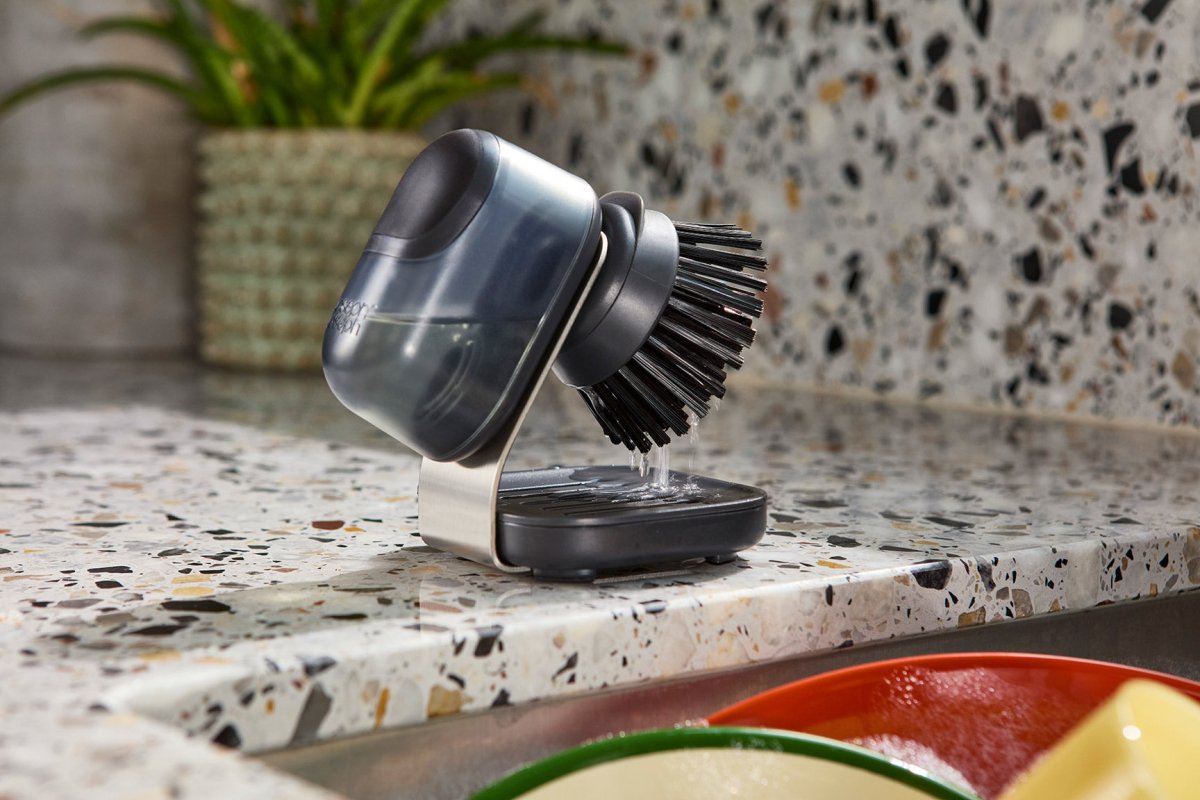 SinkTech™ Compact Soap Dispensing Washing Up Brush with Steel Stand - RUTHERFORD & Co