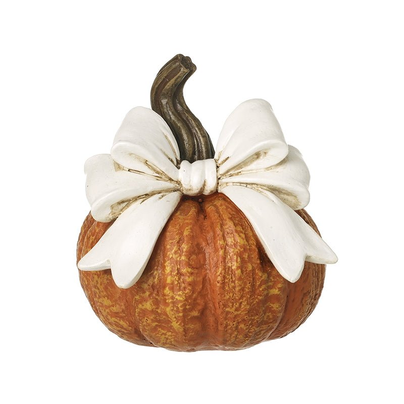 Small Pumpkin With Cream Bow - RUTHERFORD & Co