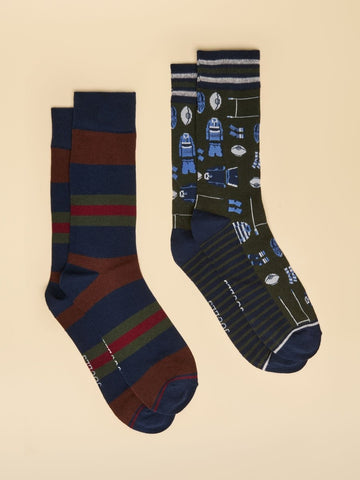 Socks 2 Pack (size 7-12) - Green Rugby - RUTHERFORD & Co