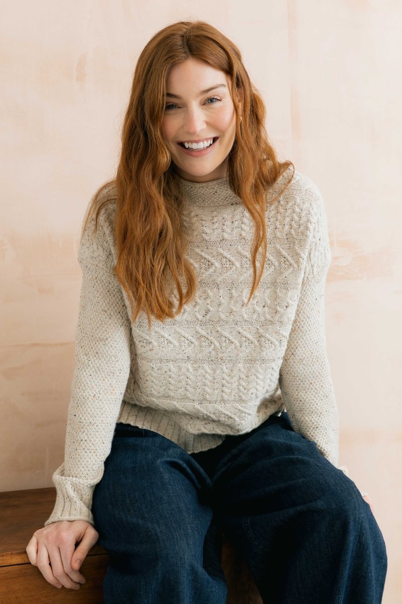 Sonia Cable Knit High Neck Jumper Ecru - RUTHERFORD & Co
