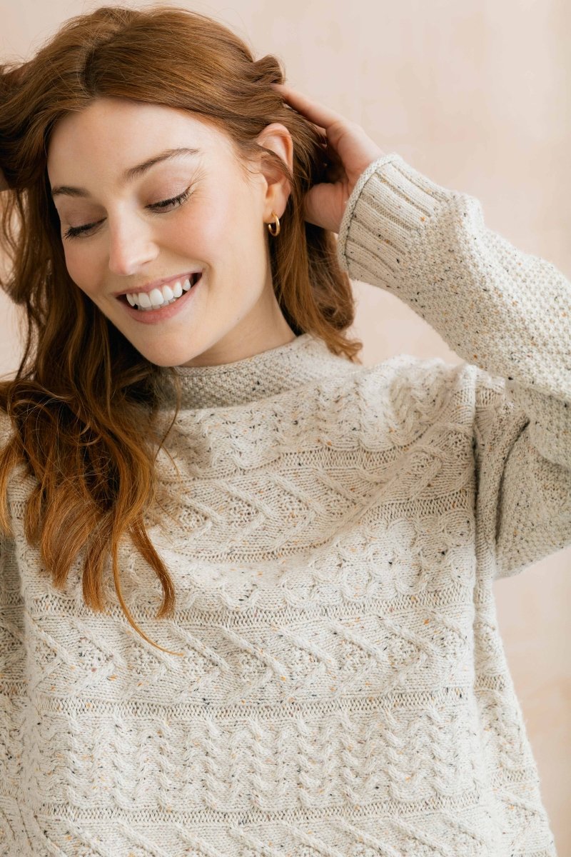 Sonia Cable Knit High Neck Jumper Ecru - RUTHERFORD & Co
