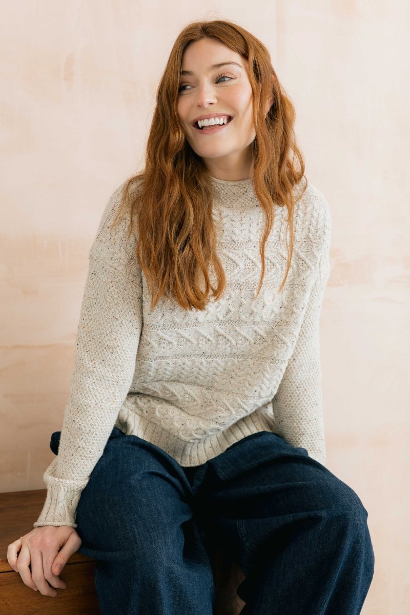 Sonia Cable Knit High Neck Jumper Ecru - RUTHERFORD & Co