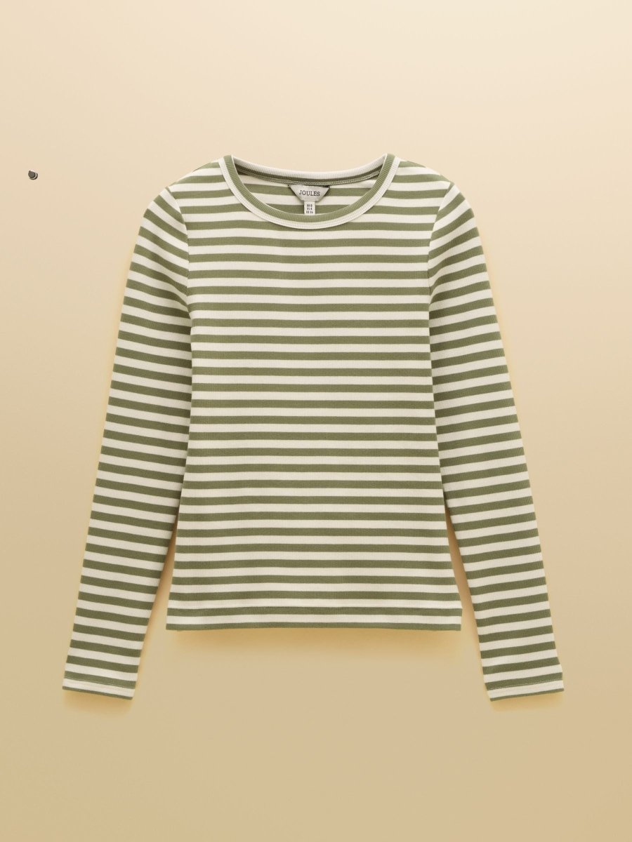Sophie Khaki Green Long Sleeve Ribbed Fitted T-Shirt - RUTHERFORD & Co