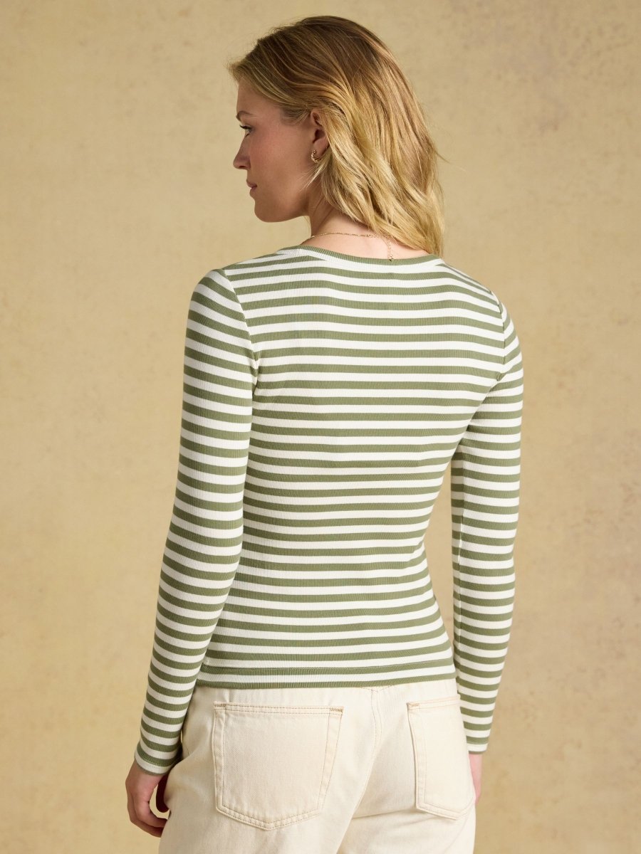 Sophie Khaki Green Long Sleeve Ribbed Fitted T-Shirt - RUTHERFORD & Co