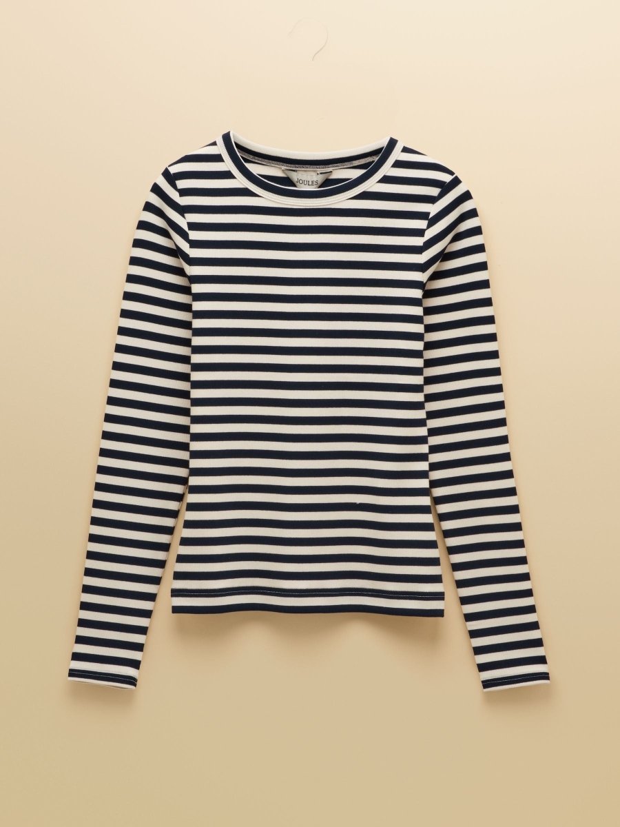 Sophie Navy Striped Long Sleeve Ribbed Fitted T-Shirt - RUTHERFORD & Co