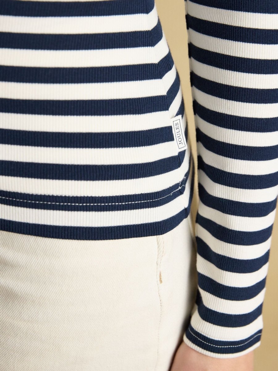 Sophie Navy Striped Long Sleeve Ribbed Fitted T-Shirt - RUTHERFORD & Co