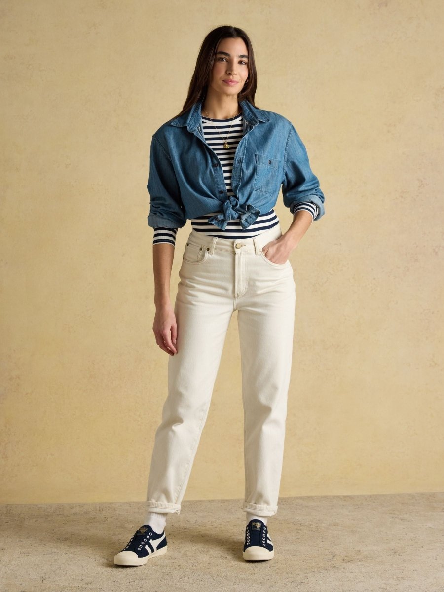 Sophie Navy Striped Long Sleeve Ribbed Fitted T-Shirt - RUTHERFORD & Co