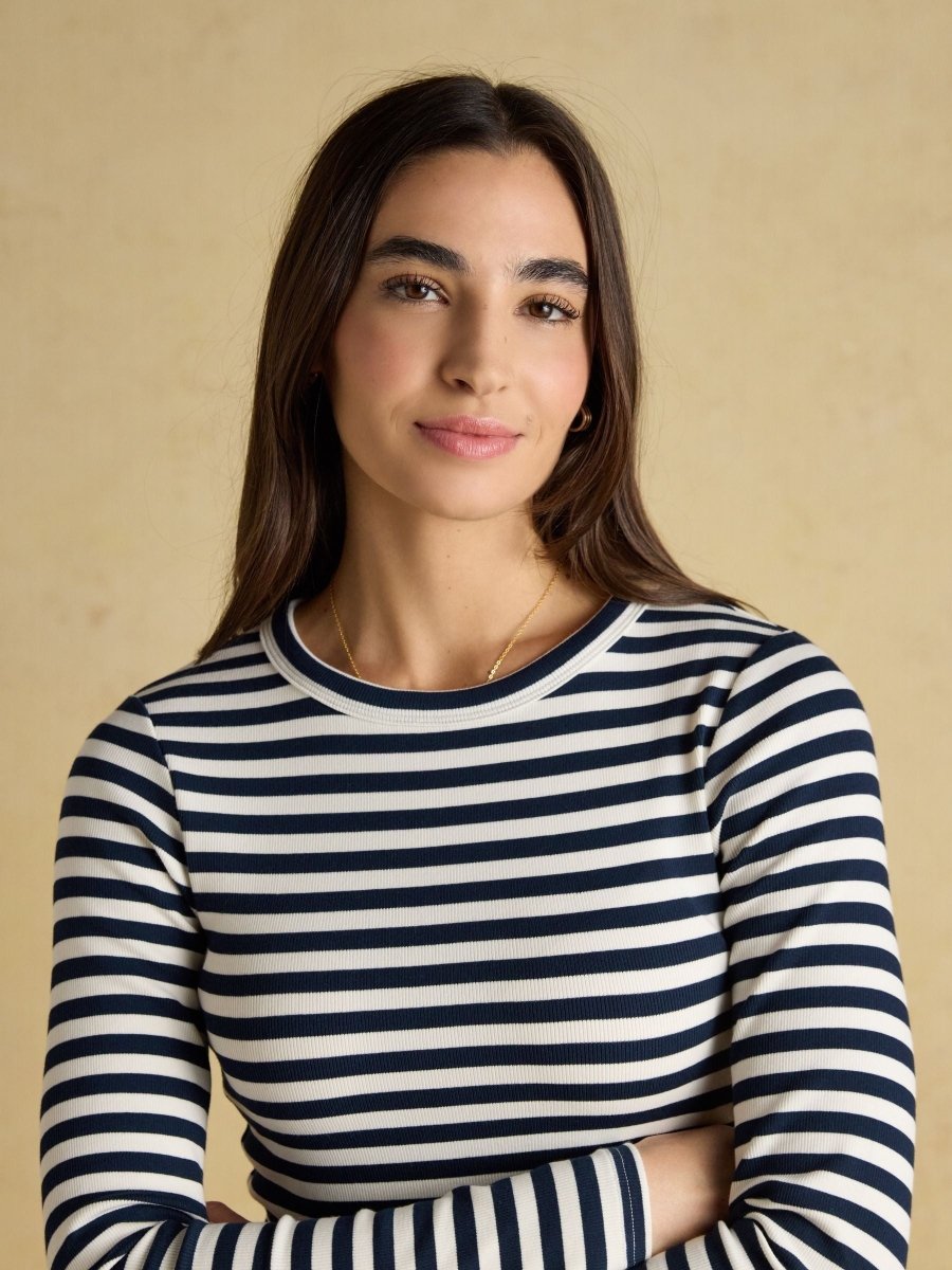 Sophie Navy Striped Long Sleeve Ribbed Fitted T-Shirt - RUTHERFORD & Co