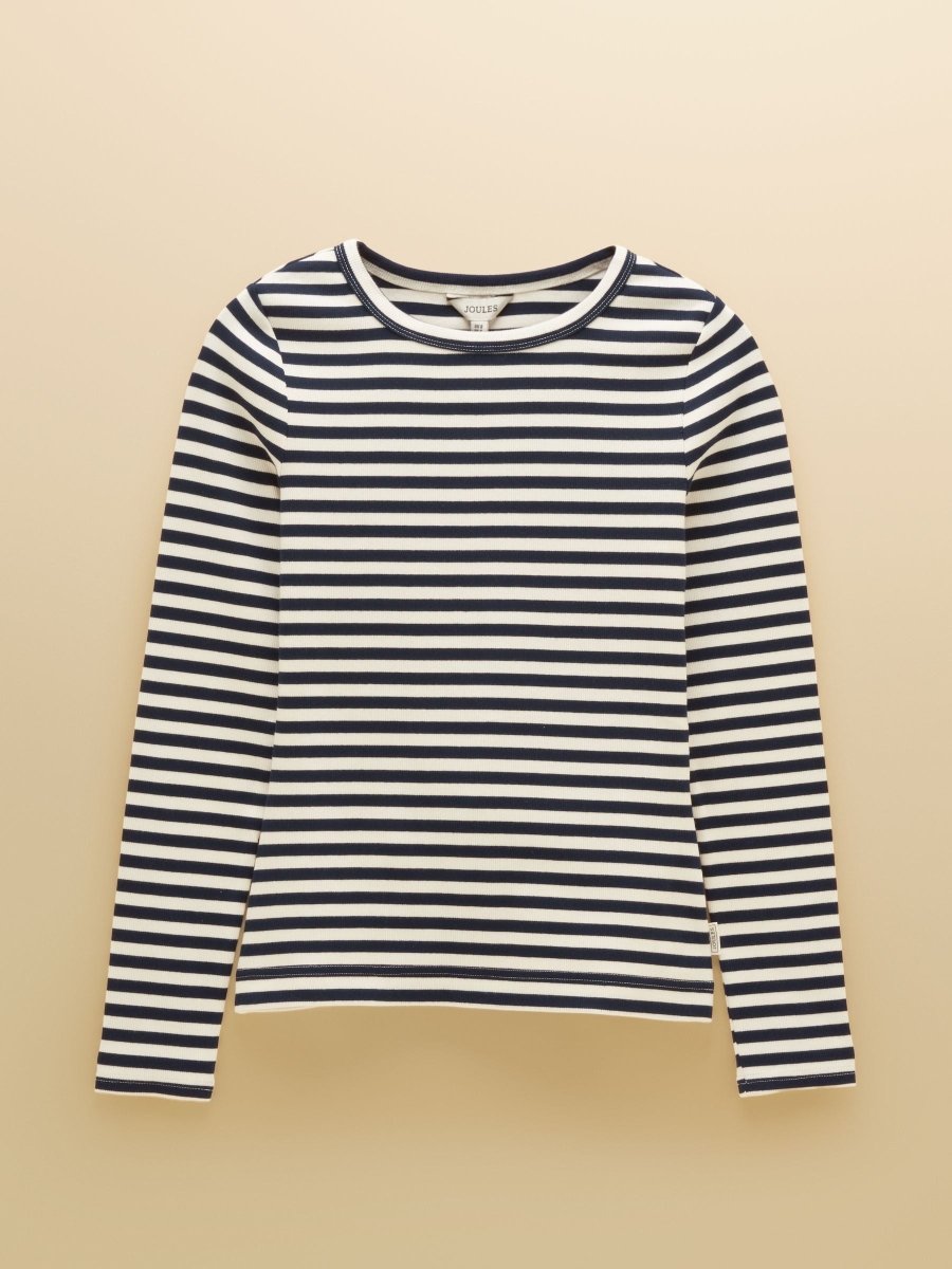 Sophie Navy Striped Long Sleeve Ribbed Fitted T-Shirt - RUTHERFORD & Co