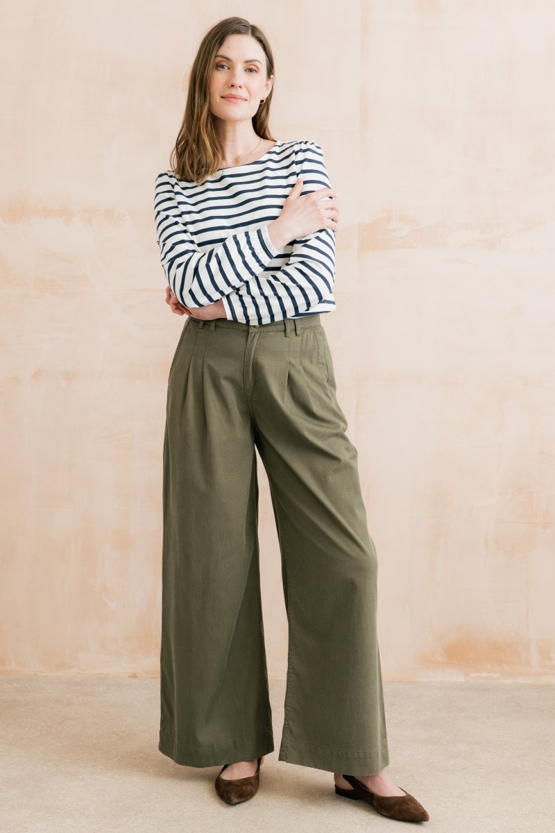 Sophie Pleated Wide Leg Trousers Dark Olive - RUTHERFORD & Co
