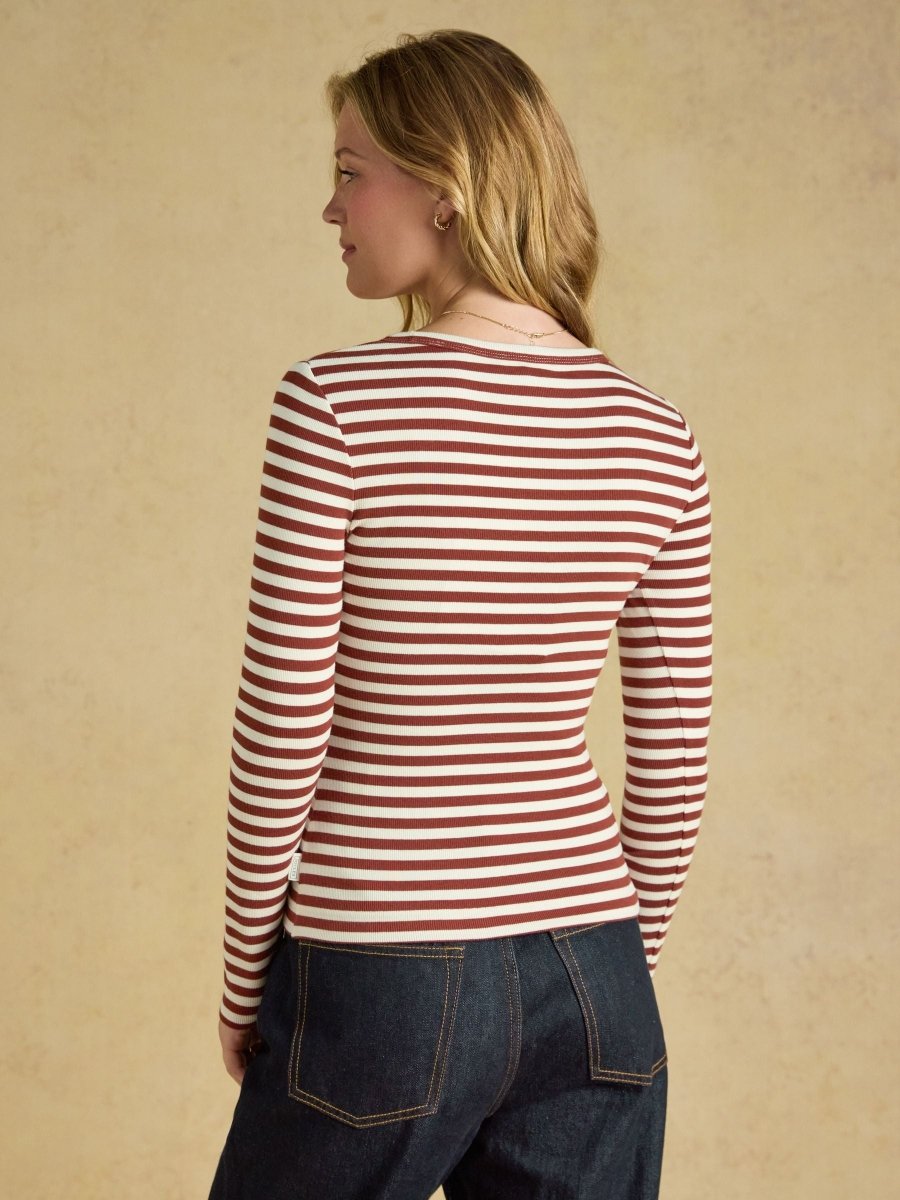 Sophie Russet Striped Long Sleeve Ribbed Fitted T-Shirt - RUTHERFORD & Co