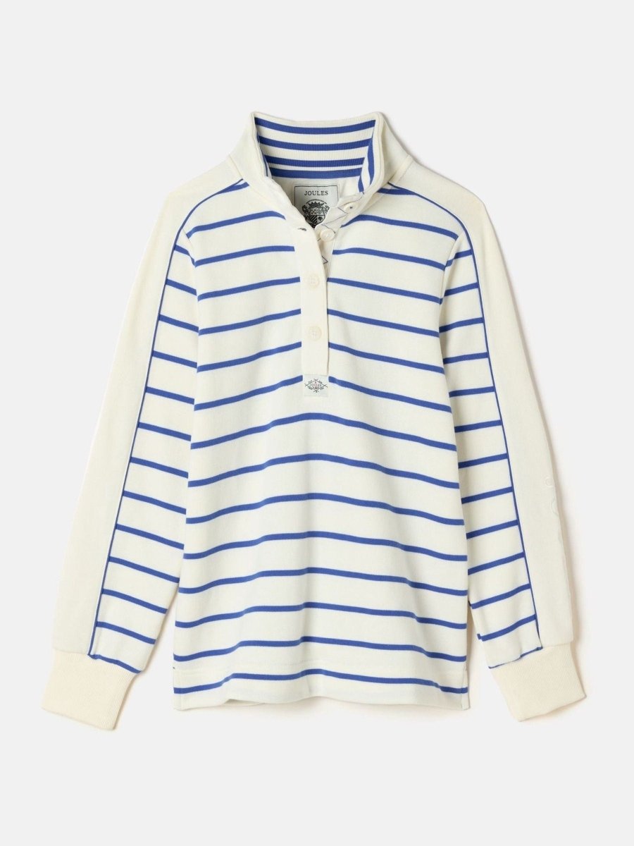 Southwold Cream/Blue Button Down Striped Sweatshirt - RUTHERFORD & Co