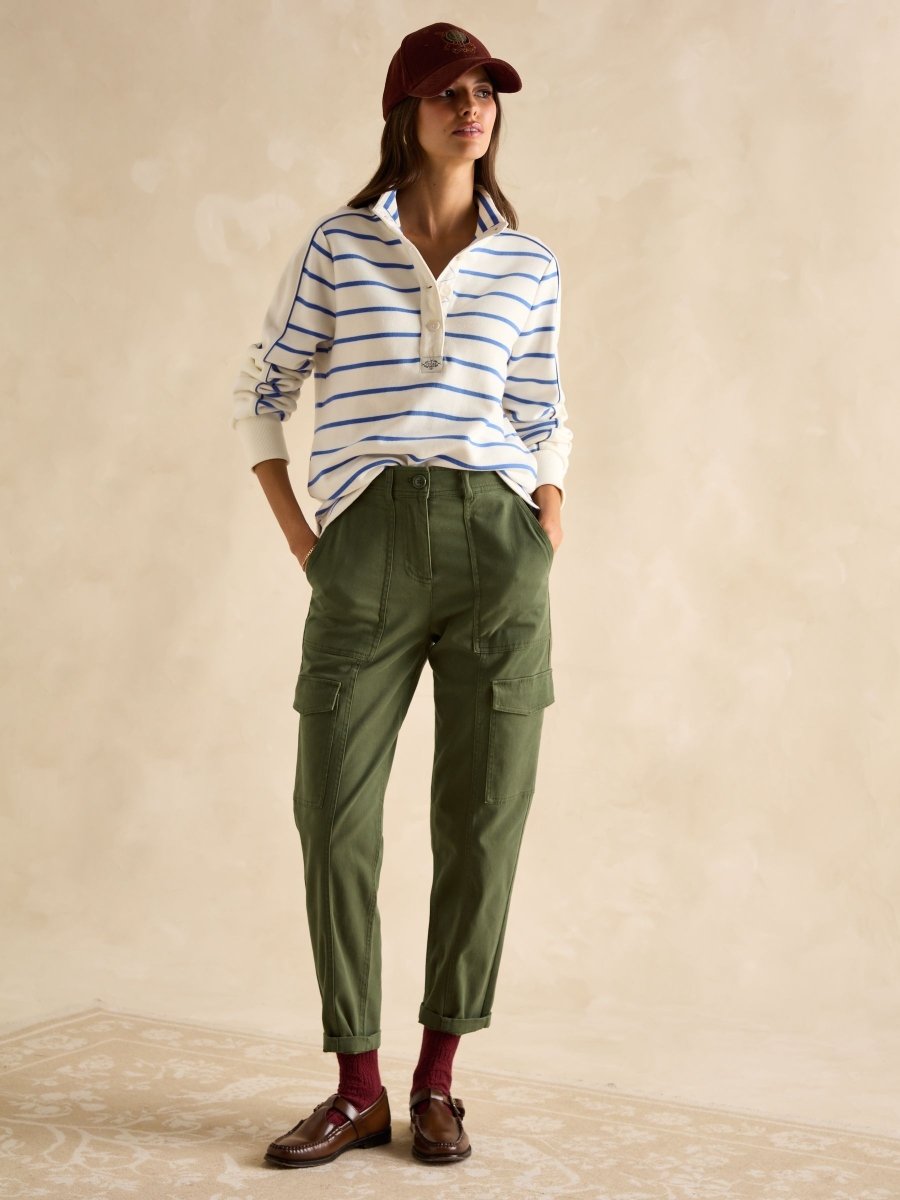 Southwold Cream/Blue Button Down Striped Sweatshirt - RUTHERFORD & Co