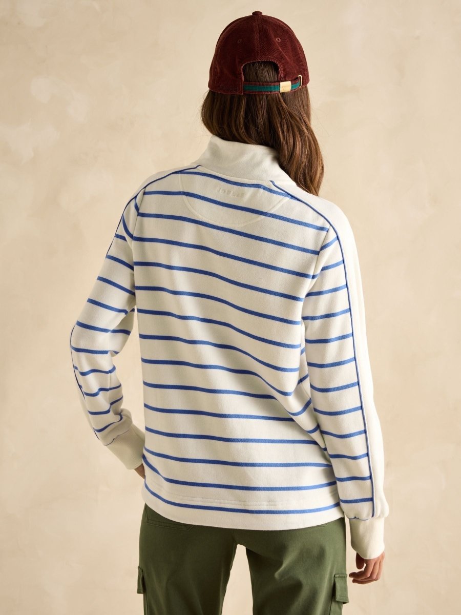 Southwold Cream/Blue Button Down Striped Sweatshirt - RUTHERFORD & Co