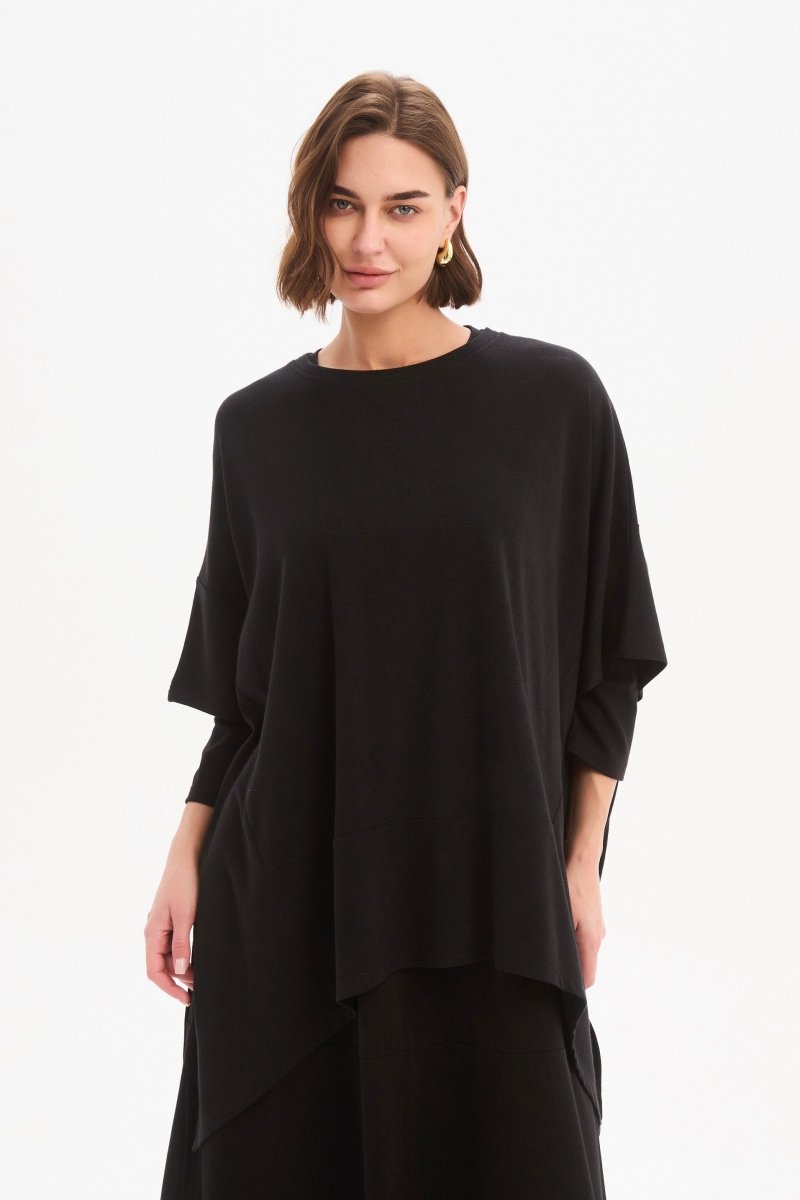 Split Hem Knit Top Black - RUTHERFORD & Co