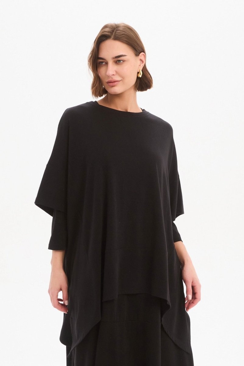 Split Hem Knit Top Black - RUTHERFORD & Co