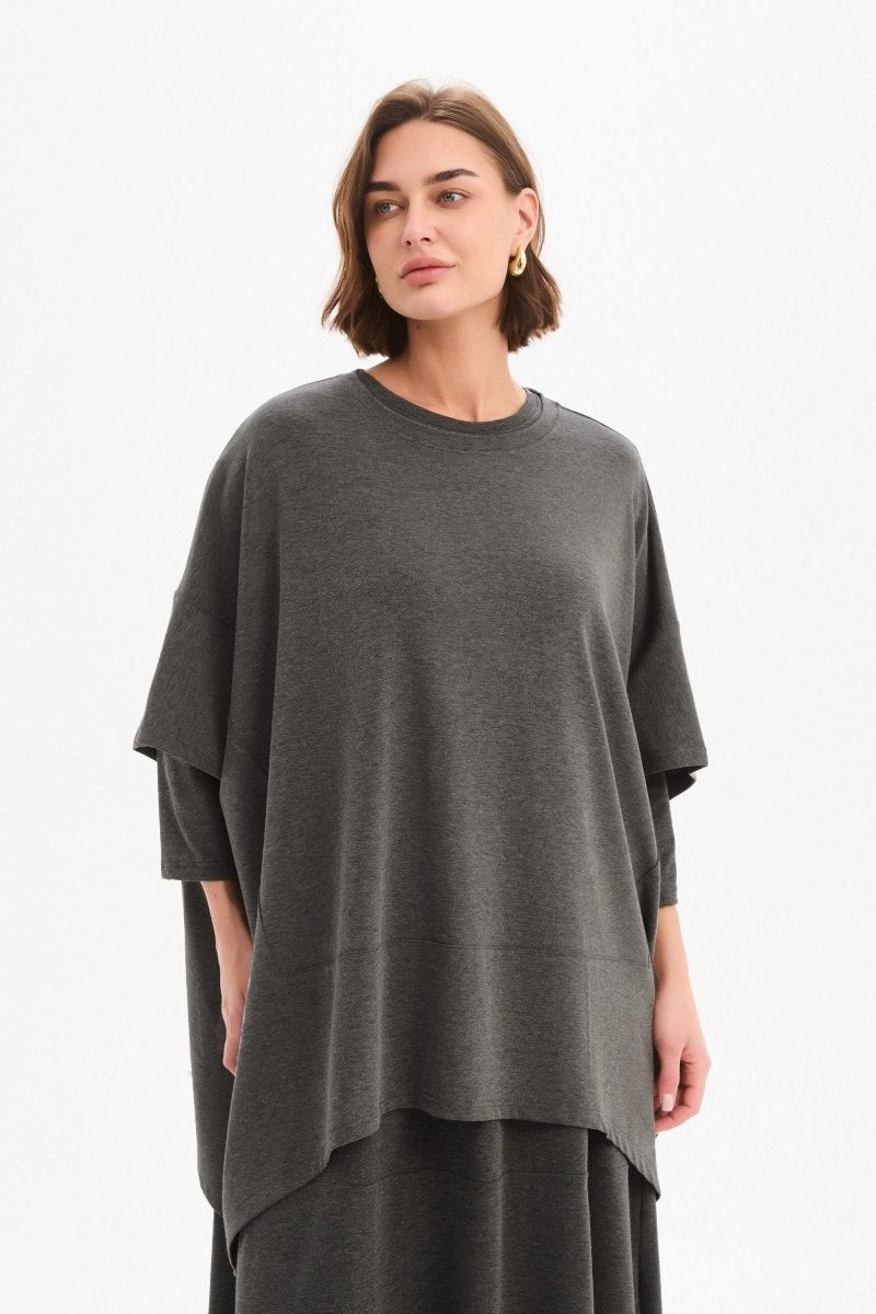 Split Hem Knit Top Charcoal - RUTHERFORD & Co