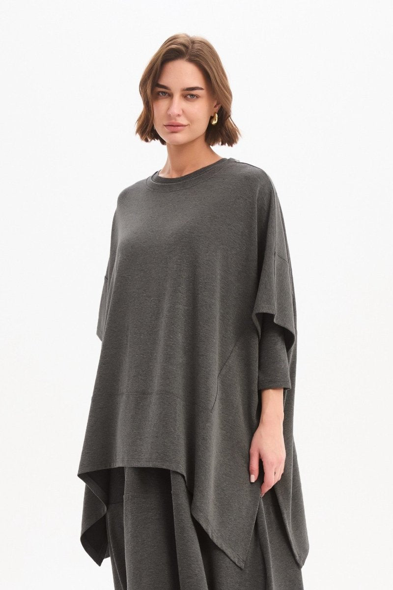 Split Hem Knit Top Charcoal - RUTHERFORD & Co