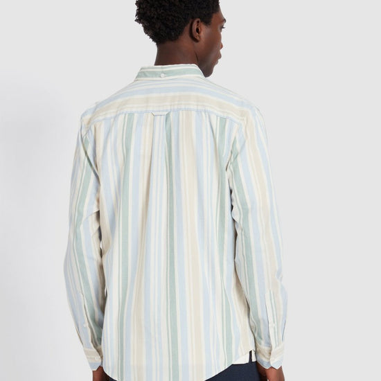 Steen Brushed Organic Cotton Stripe Shirt In Ecru - RUTHERFORD & Co