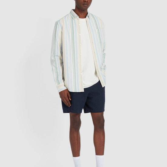Steen Brushed Organic Cotton Stripe Shirt In Ecru - RUTHERFORD & Co