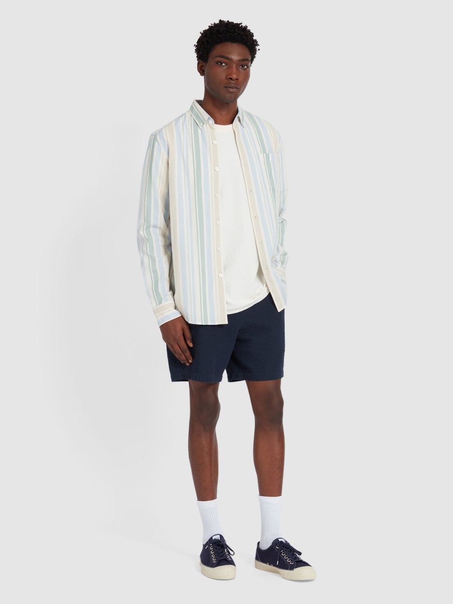 Steen Brushed Organic Cotton Stripe Shirt In Ecru - RUTHERFORD & Co