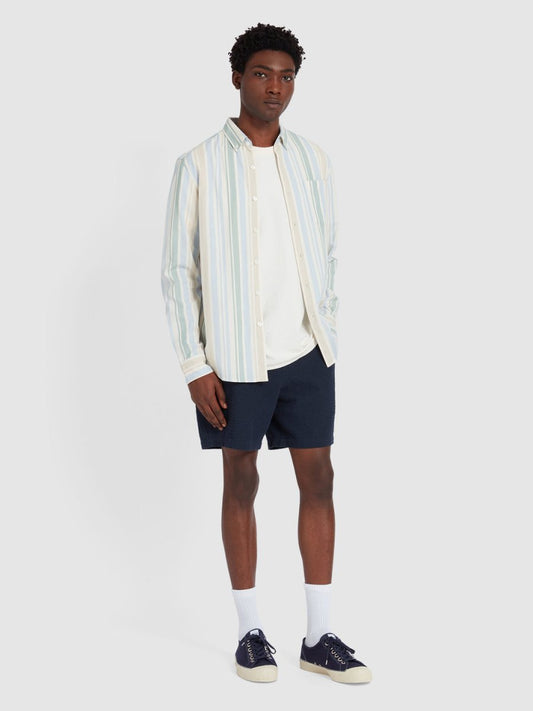 Steen Brushed Organic Cotton Stripe Shirt In Ecru - RUTHERFORD & Co