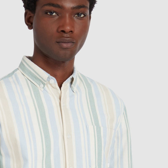 Steen Brushed Organic Cotton Stripe Shirt In Ecru - RUTHERFORD & Co