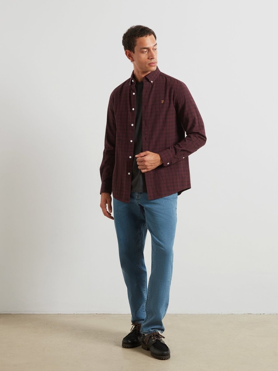 Steen Regular Fit Check Shirt In Bordeaux Marl - RUTHERFORD & Co