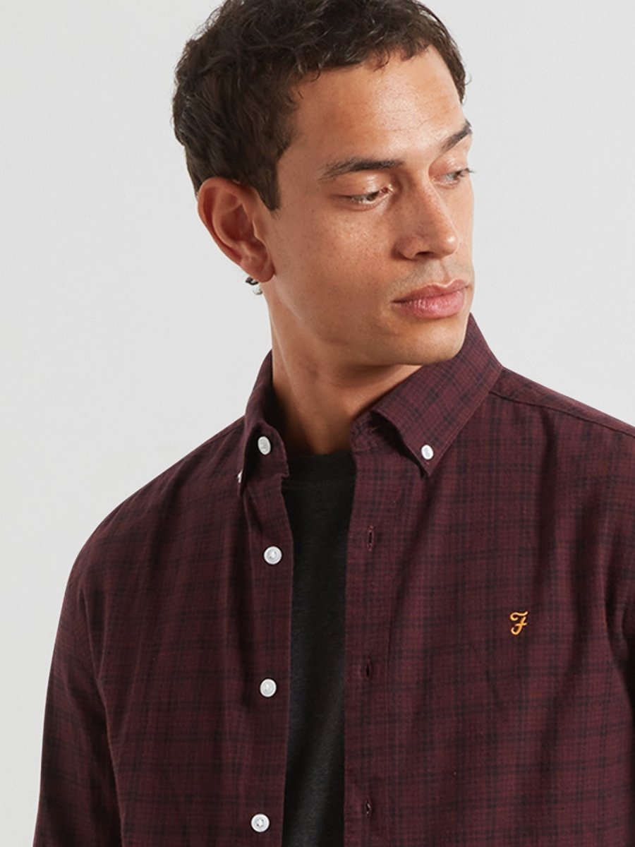 Steen Regular Fit Check Shirt In Bordeaux Marl - RUTHERFORD & Co