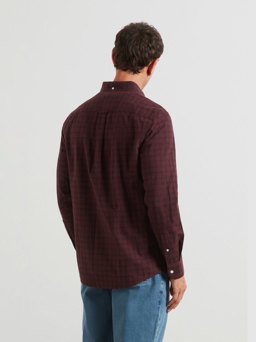 Steen Regular Fit Check Shirt In Bordeaux Marl - RUTHERFORD & Co