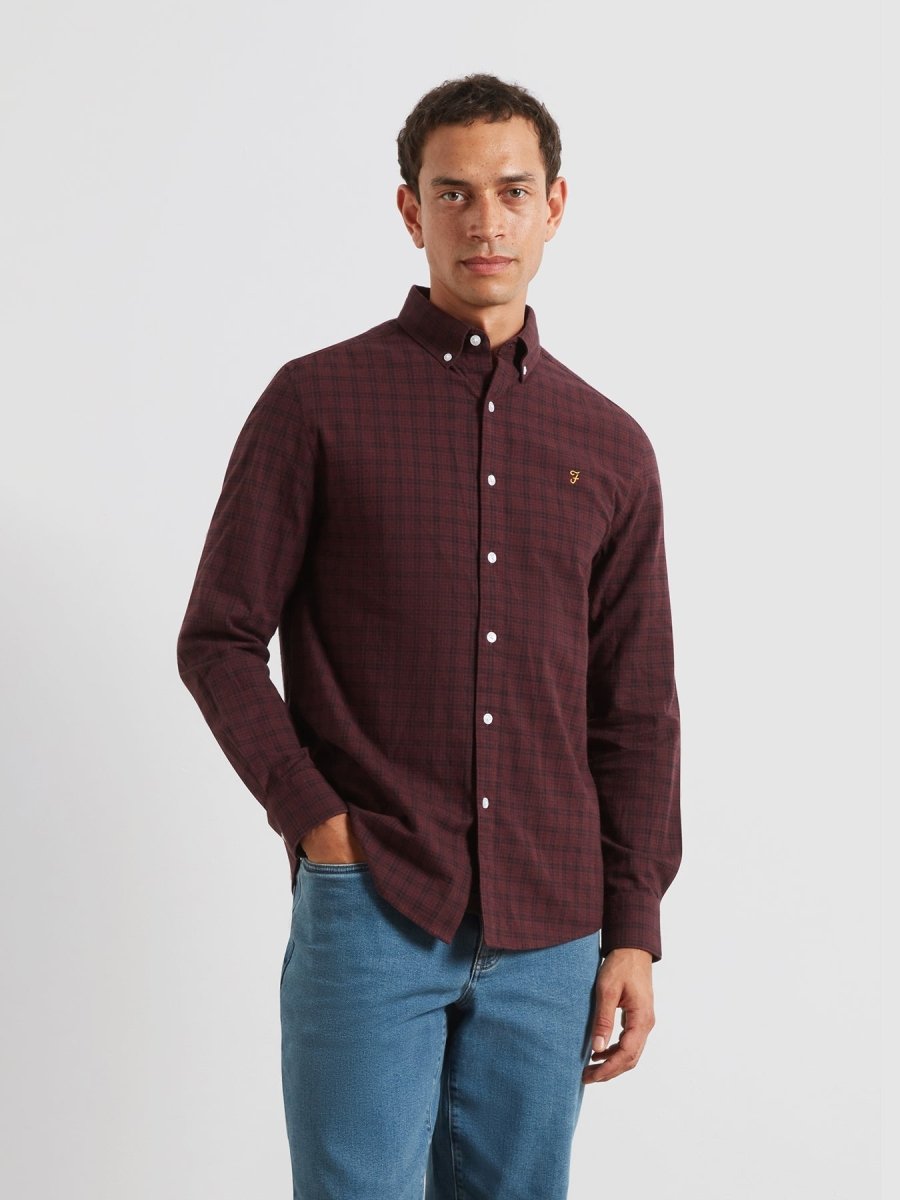 Steen Regular Fit Check Shirt In Bordeaux Marl - RUTHERFORD & Co