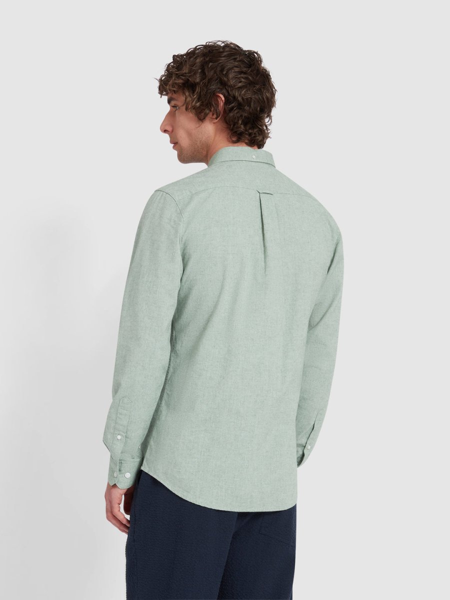 Steen Slim Fit Brushed Organic Cotton Shirt In Green Meadow Marl - RUTHERFORD & Co