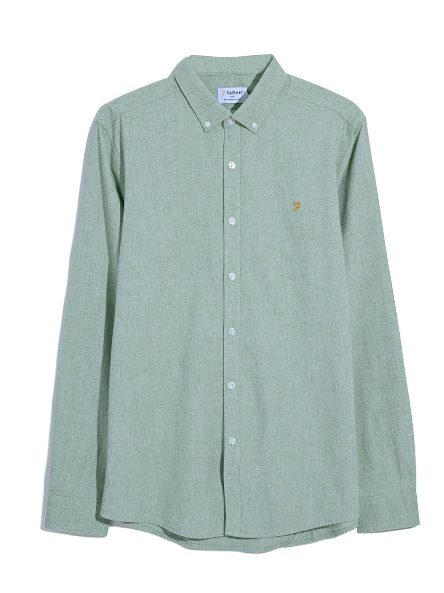 Steen Slim Fit Brushed Organic Cotton Shirt In Green Meadow Marl - RUTHERFORD & Co