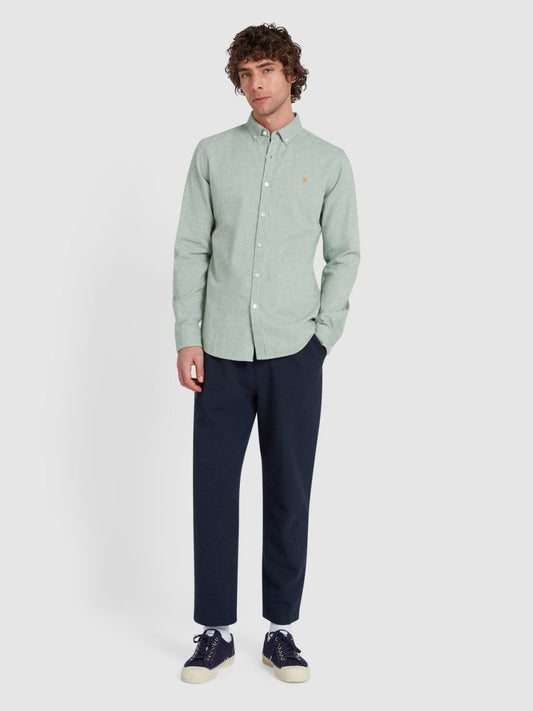 Steen Slim Fit Brushed Organic Cotton Shirt In Green Meadow Marl - RUTHERFORD & Co