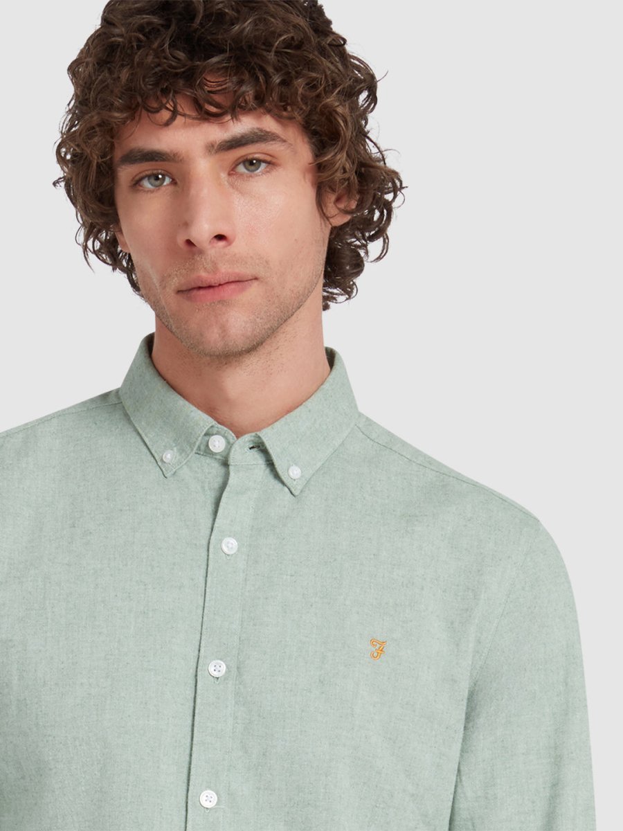 Steen Slim Fit Brushed Organic Cotton Shirt In Green Meadow Marl - RUTHERFORD & Co